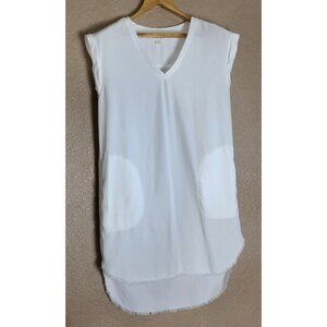 Cloth & Stone White Tunic Dress Cap Sleeves Pockets Frayed Hem Womens Small